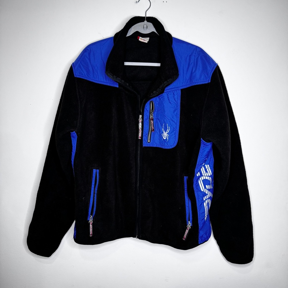 Spyder Mens XXL Fleece Jacket Black Blue Colorblock Full Zip Technical Gorpcore